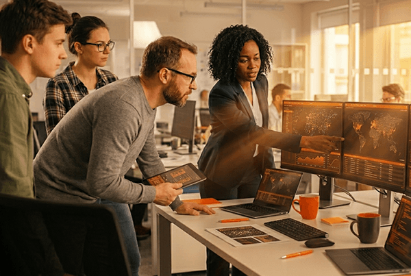 Team collaborating on CrowdStrike Falcon security strategy